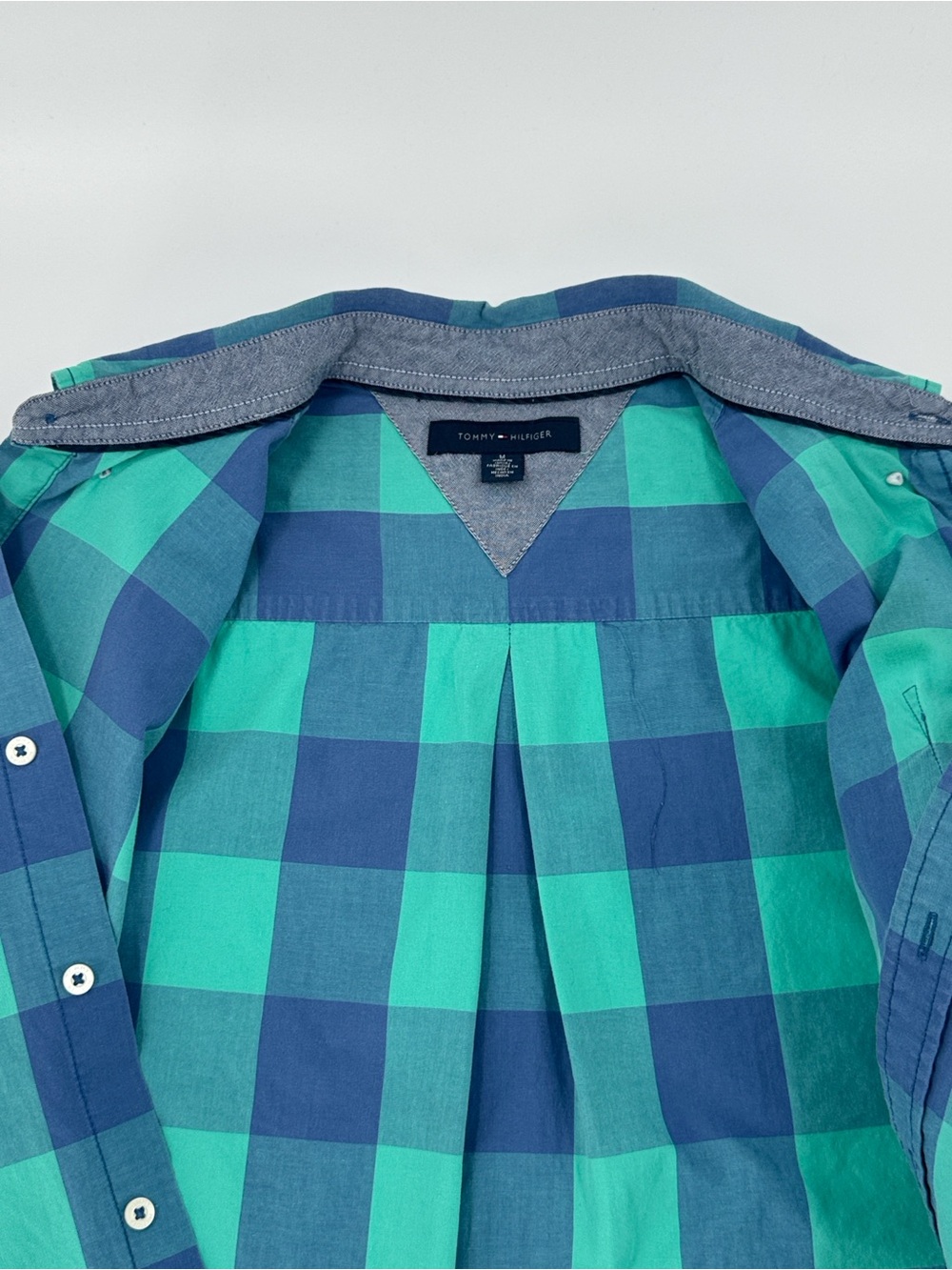 Tommy Hilfiger Men's Blue & Teal Check Short-Sleeve Button-Down Shirt Size M - Picture 6 of 10